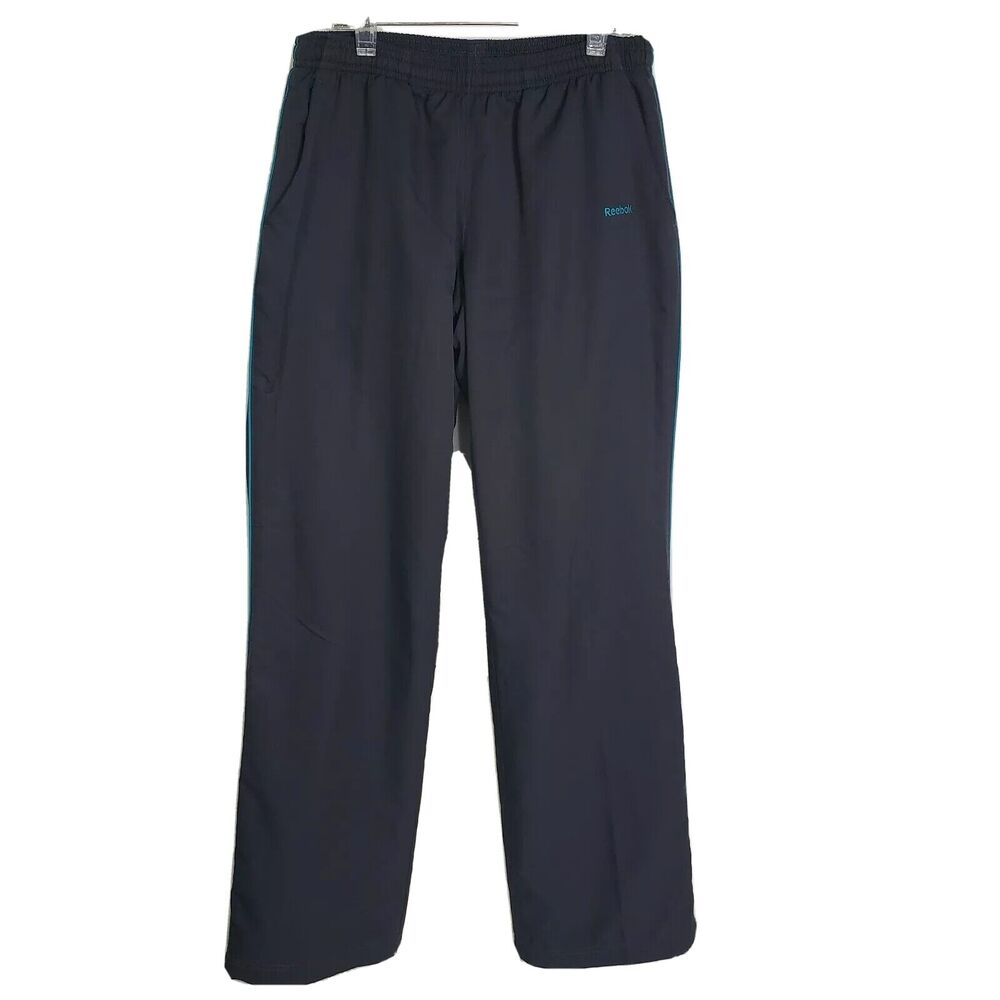Reebok Womens Track Pants XS Mesh Lined Pockets Elastic Gray Teal Running